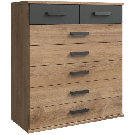 Commode - CORFOU - 4 grands tiroirs + 2 petits - Chene poutre / Graphite - 91 x 40 x 103 cm (1/3)