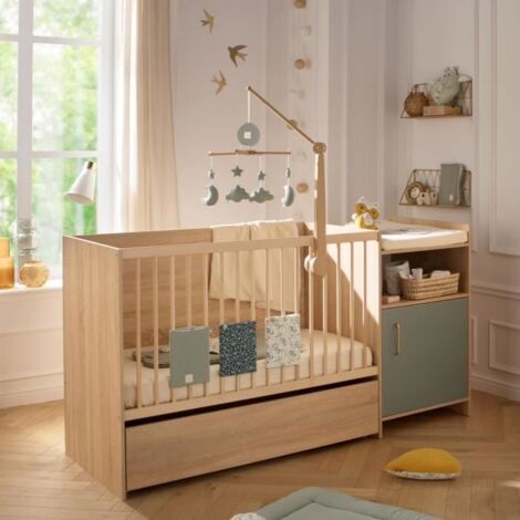 Lit combiné évolutif 120 x 60 cm – Transformable en 90 x 190 cm – Sommier réglable – Commode intégrée – Normes NF EN 716 et NF EN 12221 – Sauthon (1/5)