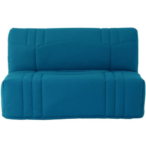 Canapé convertible 2 places en tissu 100% coton bleu canard – Couchage 140x190 cm – Matelas 9 cm d'épaisseur – Déhoussable (1/4)