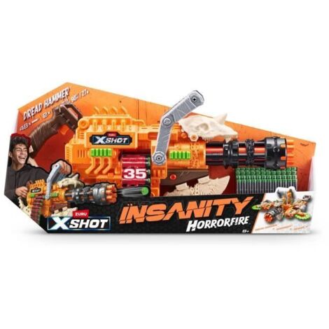 XSHOT Skins Dread Blaster Jurassic World – Pistolet à Fléchettes Dino Avec Double Canon Rotatif + 12 Fléchettes Air Pocket – Jusqu'à 27 M !