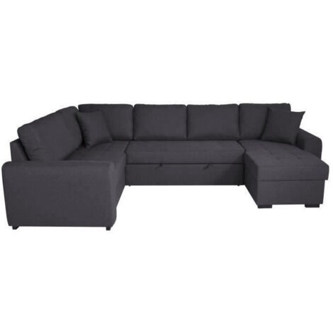 Canapé d'angle panoramique convertible réversible - Tissu Gris - L 313 x P 213 x H 90 cm - HAMILTON - Fabriqué en Ukraine (1/5)