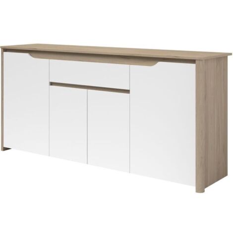 Buffet enfilade BETTY blanc 185,3 cm – 4 portes et 1 tiroir – Rangement élégant pour salon ou salle à manger – Parisot (1/5)