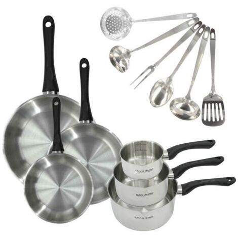 Batterie de cuisine a induction - FACKELMANN - Geneva - Inox 18/8 - 12 pieces - 3 poeles, 3 casseroles et 6 ustensiles (1/5)