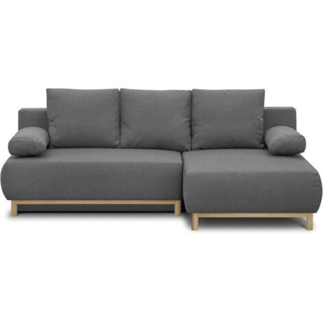 Canapé d'angle droit convertible MIKA 3 places - Tissu gris clair - Coffre de rangement - L218 x P98/145 x H84 cm (1/5)