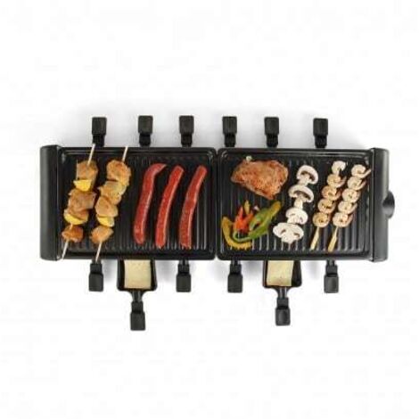 Appareil à raclette 12 personnes – Plateau gril amovible antiadhésif – Thermostat ajustable – Puissance 1800W – Pieds antidérapants – Noir – Livoo - DOC185