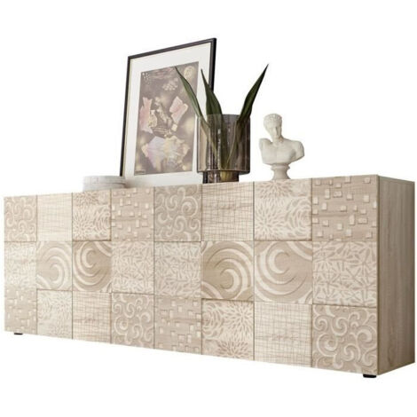 Buffet MIRONA 4 portes chêne Samoa – Dimensions 241 x 43 x 84 cm – Finition mélaminé mate haute densité – Design italien – Homemania (1/5)