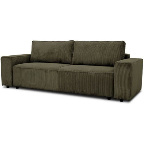 Canapé convertible 3 places - JOSH - Tissu Lincoln Kaki - Coffre de rangement - 239 x 86 x 85 cm (1/5)