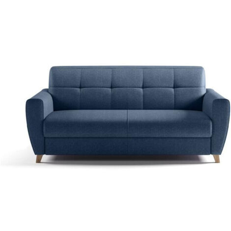 Canapé convertible express 3 places SKY - Tissu Bleu - matelas 14cm - 192 x 100 x 88 cm (1/5)