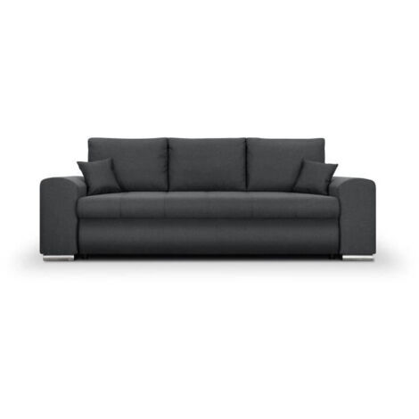 Canapé convertible avec coffre de rangement 3 places - INDIAN - Tissu gris foncé et pieds chrome - L250xH88xP98cm (1/5)