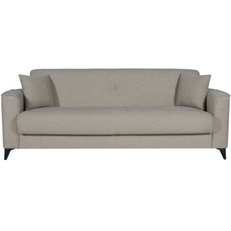 Canapé convertible 3 places - BERGAMO - Tissu beige - 2 coussins - coffre de rangement - 230 x 85 x 89 cm (1/5)