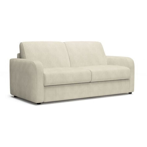 Canapé convertible express - 3 places - TOM - Velours côtelé beige - 185 x 100 x 87 cm (1/5)