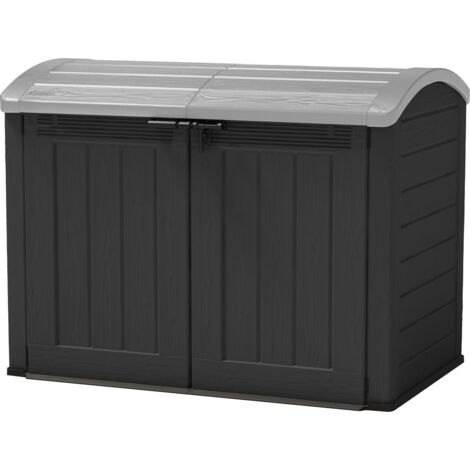 Chalet & Jardin – Coffre de jardin 2000L – Résine gris et noir – Dimensions 177 x 113 x 134 cm – Double porte avec vérins – Résistance à 150 kg/m²