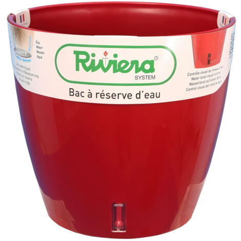 Pot à réserve d'eau rond 36 cm – Hauteur 33 cm – Couleur rouge – Pour espaces extérieurs et intérieurs – Riviera (1/2)