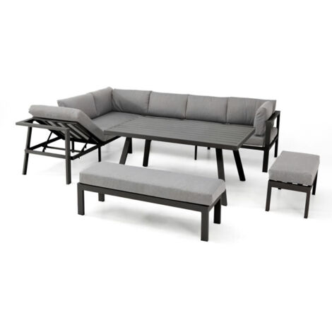 Salon de jardin ANTALYA 9 places en aluminium - GRIS ANTHRACITE