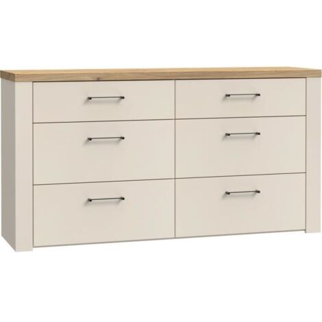 Commode - NELLEKE - 6 tiroirs - Sable / Bois - L156,3 x P41,3 x H83,1 cm (1/5)