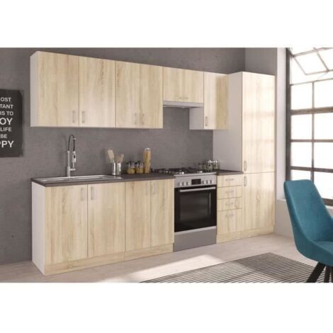 Cuisine complète SARA – Décor chêne sonoma – Longueur 300 cm – Ensemble modulable avec meubles fonctionnels (1/5)