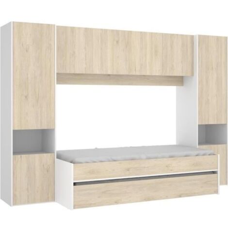 Lit gigogne enfant 90 x 190 cm avec rangements – Structure en panneaux de particules – Tiroir pour 2ème couchage ou rangement – Dekit