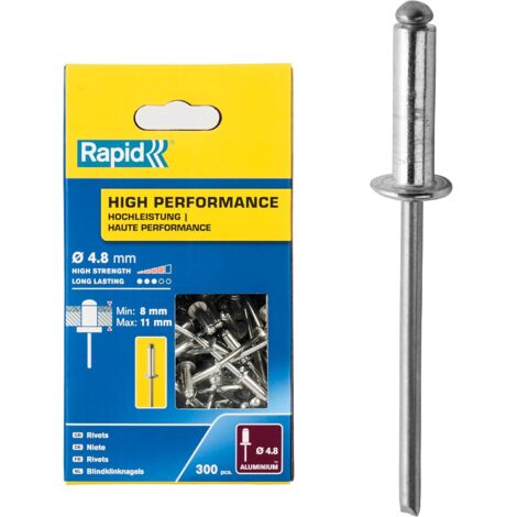 RAPID - Rivets Hautes Performances - Ø4,8 x 14mm Aluminium - Boîte de 300, fixation solide entre les matériaux, lien durable - (5001437)