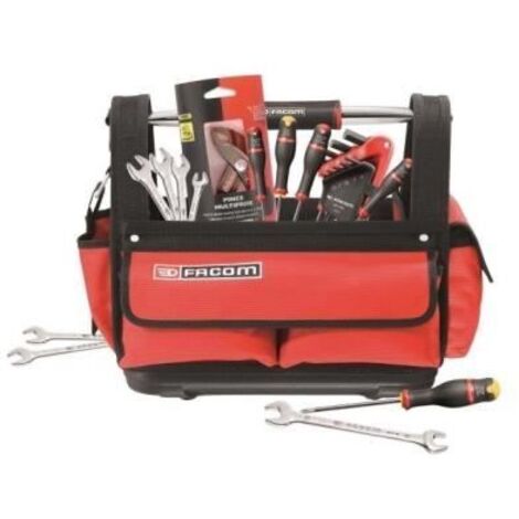 Facom – Boîte à outils textile 40x22x32.5 cm – Ultra-résistante et imperméable – 22 outils inclus : 5 tournevis Protwist, 9 clés mâles, pince multiprise, 7 clés à fourche (1/5)