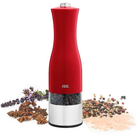 Moulin Poivre/Sel électrique - ADE -KITCHEN GADGETS - Acier inoxydable/plastique - H 22,5 cm - Inclus 6 pilles AAA - Rouge (1/5)