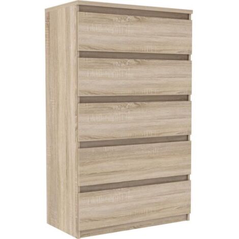 Commode CHELSEA 5 tiroirs - 77,2 cm - Décor chene sonoma (1/5)