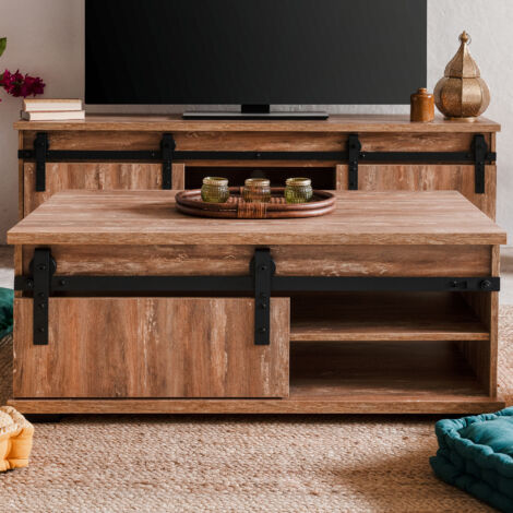 M&S – Table basse fixe 100x60x40 cm chêne foncé – 2 niches pour rangement – Structure en panneaux de particules robuste – Style rustique ou industriel