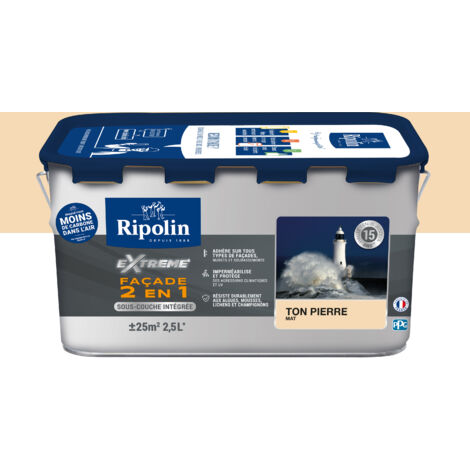 Ripolin – Peinture façade 2 en 1 avec sous-couche intégrée – Mat – 2,5L – Résine siloxane – Haute tenue jusqu'à 15 ans – Imperméabilise et protège