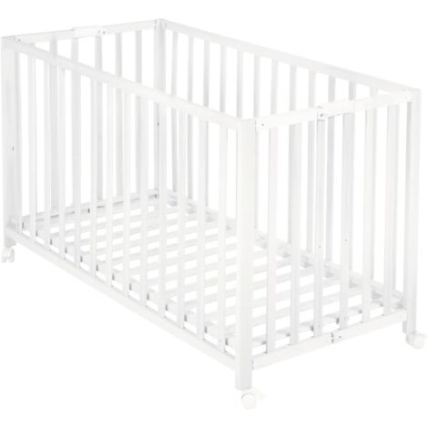 Lit bébé pliant - 60 x 120 cm - ROBA - FOLD UP - Roulettes - Blanc (1/5)