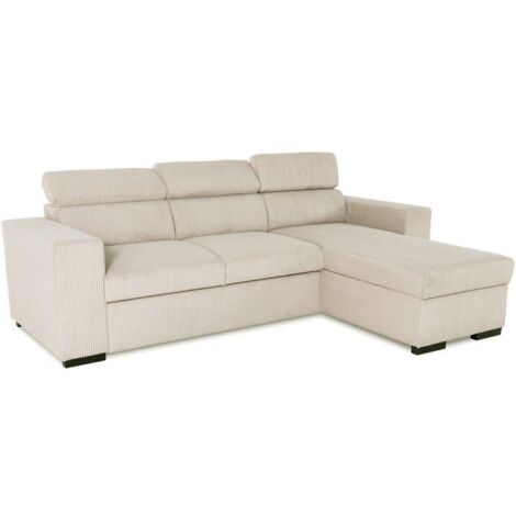 Canapé d'angle convertible réversible - 4 places - VICOMTE - Velours côtelé Beige - Coffre - 237 x 167 x 88 cm (1/5)