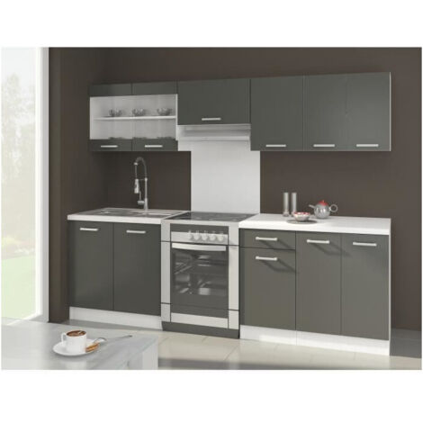 Les Tendances – Cuisine complète avec plan de travail 2,40m – Gris mat – 7 éléments – Panneaux mélaminés – Épaisseur 28mm – Fabrication européenne (1/5)