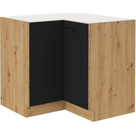 MODENA - Meuble bas d'angle - 2 portes - 89 x 89 x 82 cm - Chene artisan / Noir mat - Plan de travail non inclus (1/2)