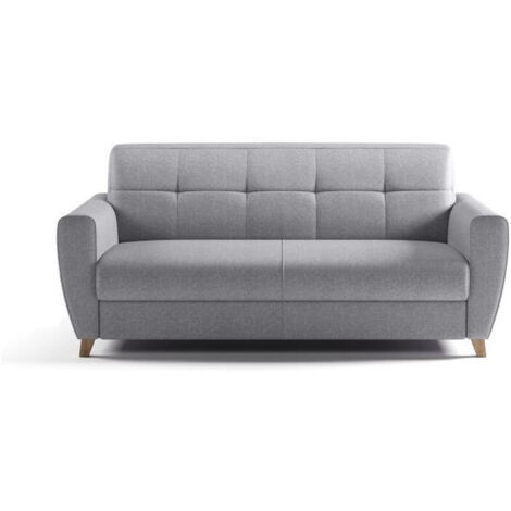 Canapé convertible 3 places MAD IN ITALY SKY gris clair tissu accoudoirs, matelas 14 cm, couchage 140 x 190 cm (1/5)