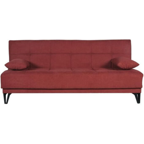 Banquette convertible 3 places - LIMRA - Tissu rouge - 2 coussins - Coffre de rangement - 190 x 87 x 87 cm (1/5)