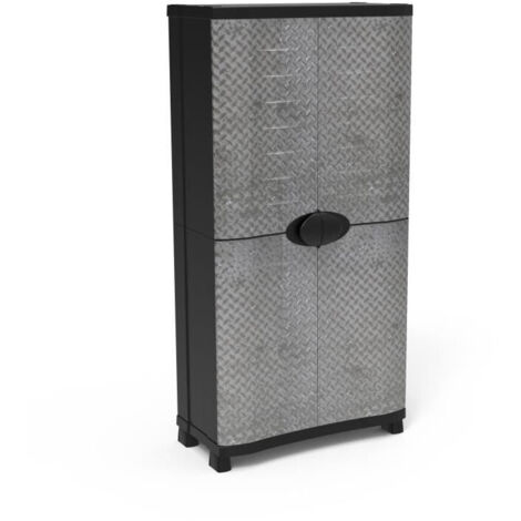 Armoire - PLASTIKEN - Space-saver - 90 cm - 4 étageres - Noir/bois (1/2)