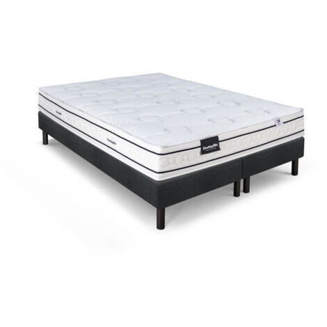 Ensemble matelas sommier 160x200 (2x80)marque DUNLOPILLO Hauteur 21 cm- Latex -7 zones - Soutien Équilibré - Fabriqué en France (1/5)