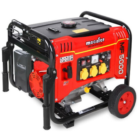 Mecafer – Groupe électrogène 4500W – Système AVR – Autonomie jusqu'à 9h – 3 prises 230V + sortie 12V DC – Moteur 275 cm³ - MF5000