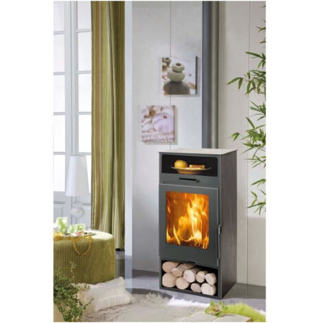 Poêle à bois 6,3 kW – Double combustion – Bûches jusqu'à 40 cm – Volume de chauffe 190 m3 – Grille en fonte – Panadero (1/3)