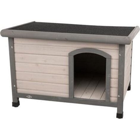 Niche pour chiens S – 85 × 58 × 60 cm – Toit plat en pin verni – Utilisation extérieure – Couleur gris – Chadog (1/5)