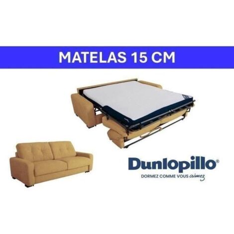 Canapé convertible express - 3 places - SOA - Tissu gauffré - Ocre - Matelas 15 cm - 215 x 100 x 91 cm - DUNLOPILLO (1/5)