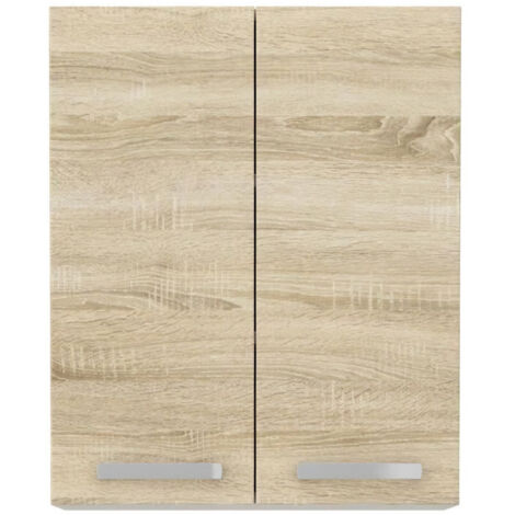 Meuble haut de cuisine 2 portes battantes – Décor chêne sonoma – Dimensions L 60 cm x P 31,6 cm x H 72 cm – Panneau de particule 16mm