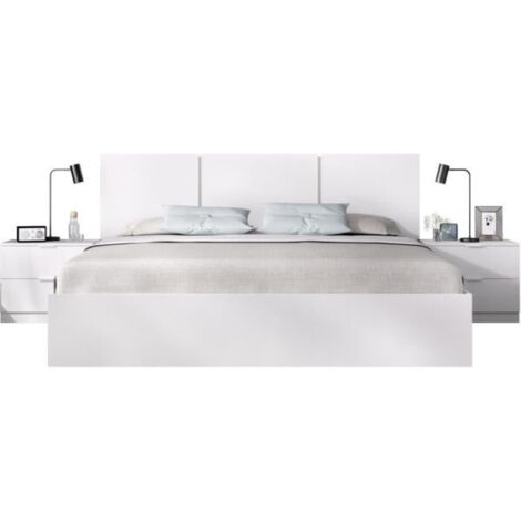 Lit adulte HAVANA 160x200 cm avec chevets intégrés Blanc (1/3)