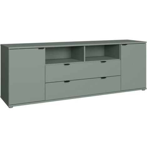 Meuble TV - GANYMEDE - Sauge - 2 portes, 2 tiroirs, 2 niches - 179,8 x 41,3 x 63,1 cm (1/5)