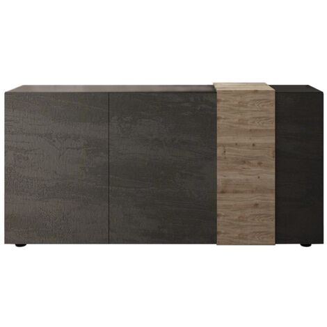 Buffet - VENEZIA - 3 portes - Gris titan mat - Chene Cadiz - 181 x 44 x 84 cm