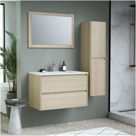 Ensemble TIMBER, set de salle de bain 80, vanity+vasque+miroir & colonne (1/5)