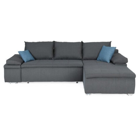 CELINA Canapé d'angle réversible convertible 3 places + Coffre de rangement - Tissu gris - L 274 x P 184 cm (1/5)