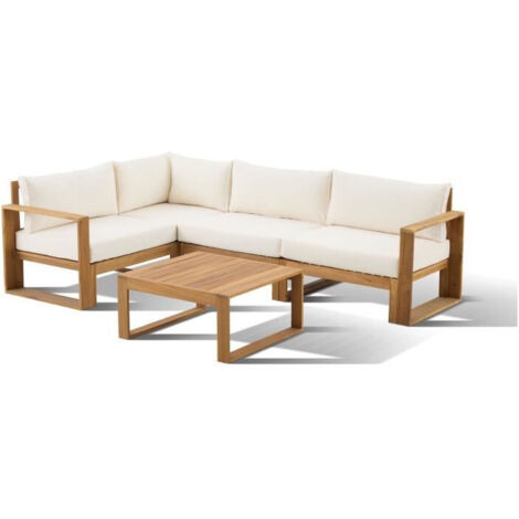 Salon de jardin d'angle modulable – Bois d'acacia FSC – 5 places – Beige – Confort et élégance pour espaces extérieurs – Bocarnea (1/5)