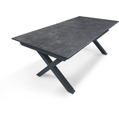 Table de jardin aluminium 10 places – Plateau céramique sur verre – Pieds croisés style industriel – DCB GARDEN