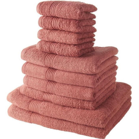 TODAY Lot de 4 Serviettes Invite 30x50 cm + 4 Serviettes de Bain 50x100 cm + 2 Draps de Bain 70x130 cm 100% coton Terracotta
