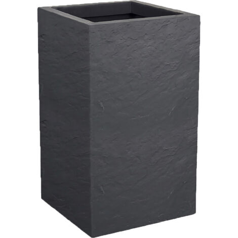 EDA – Pot à réserve d'eau carré haut 29,5 x 29,5 x 49,5 cm – 36 L – Décor pierre gris anthracite pour espaces modernes