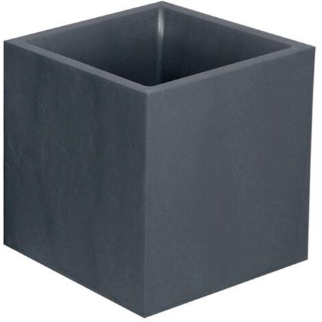 EDA – Jardinière carrée Volcania effet pierre 39,5 x 39,5 x 43,5 cm – 31 L – Résistante au gel et aux UV – 100 % recyclable – Gris anthracite
